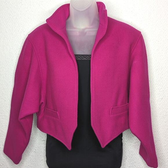 Vtg 90s Crop Blazer Hot Pink Sz 4 Wool Blend Roth Le Cover Sport Designer Jacket - Picture 1 of 8